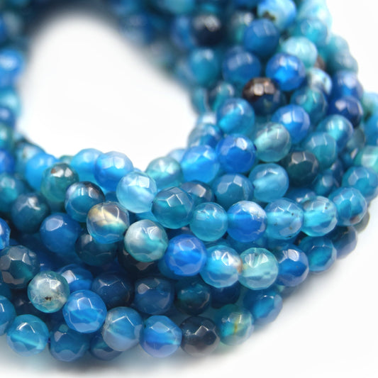 Dyed Agate Beads | 4MM Dyed Mixed Blue Transparent Faceted Round Gemstone Beads