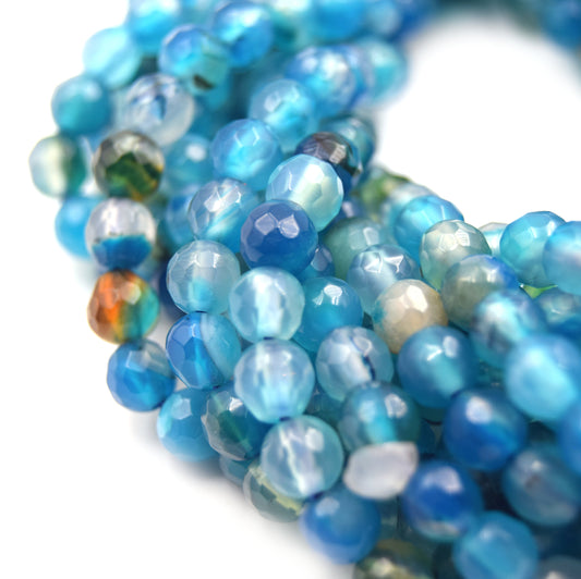 Dyed Agate Beads | 6MM Dyed Mixed Ocean Blue Transparent Faceted Round Gemstone Beads