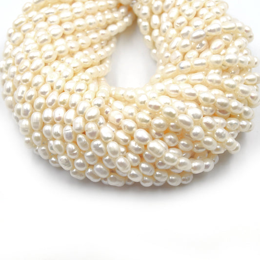 Freshwater Pearl Beads | 4-5.5mm x 6-8mm High Quality Off White Rice Pearls