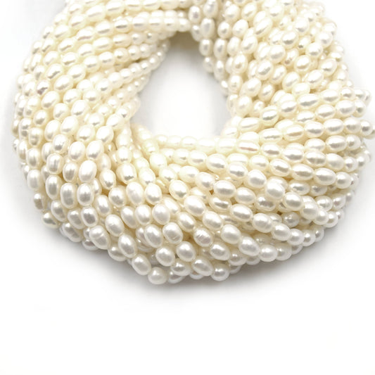 Freshwater Pearl Beads | 4-4.5mm x 5.5-6.5mm High Quality Off White Rice Pearls