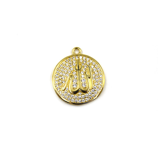 CZ Pendant – Sun Shape Circle Design with Allah Inscription in Silver or Gold (Sold Individually)