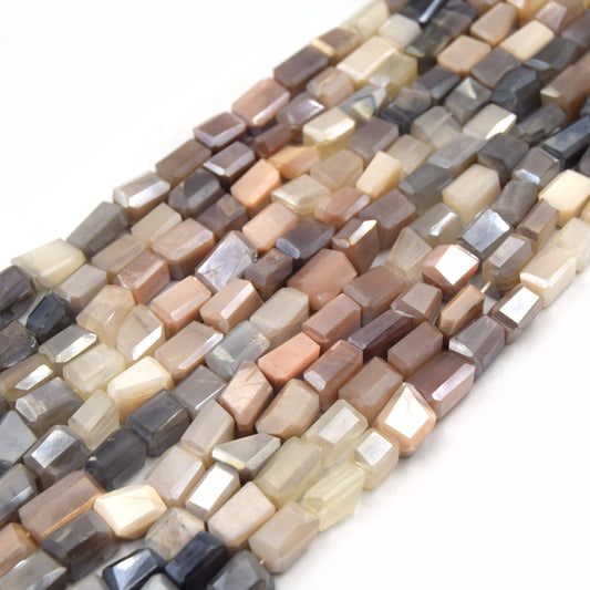 Mixed Moonstone Beads | 8-10mm x 8-12mm Natural Faceted Mixed Peach, Gray & White Moonstone Nugget Beads - Semi Precious Indian Gemstone