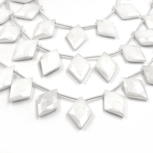 White Beryl Beads | 14mm x 20mm Diamond Shaped High Quality Semi Precious Indian Gemstone Beads | Sold By the Strand