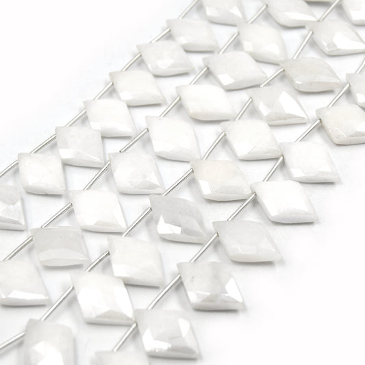 White Beryl Beads | 14mm x 20mm Diamond Shaped High Quality Semi Precious Indian Gemstone Beads | Sold By the Strand