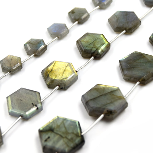 Labradorite Beads | Hand Cut Indian Gemstone | 10mm, 15mm, 20mm Hexagon Shaped Side Drilled Beads | AAA Labradorite | Loose Gemstone Beads
