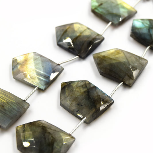 Labradorite Beads | Hand Cut Indian Gemstone | 17mm x 25mm Shield Shaped Beads