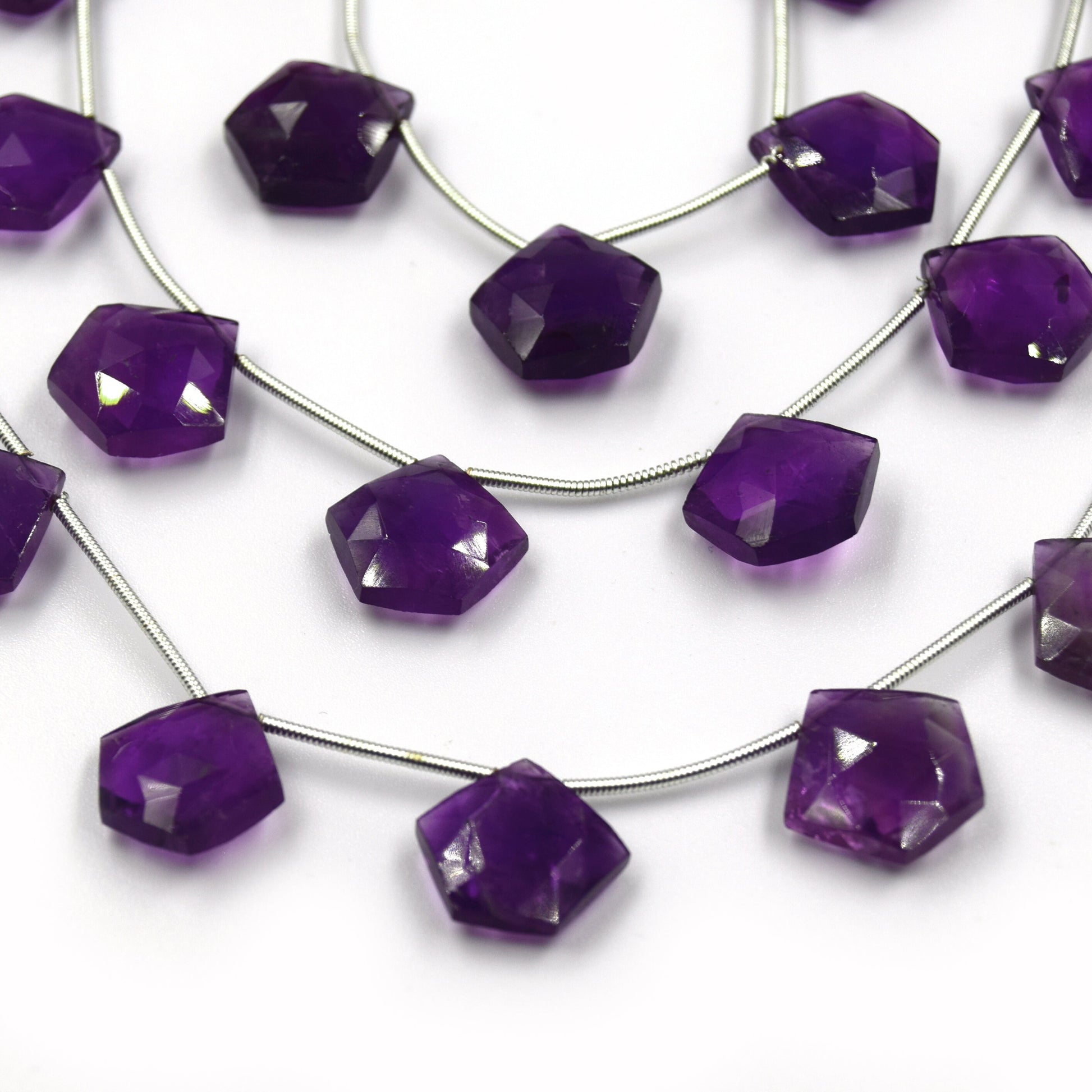 Amethyst Beads | Hand Cut Indian Gemstone | 15mm Pentagon Shaped Beads 