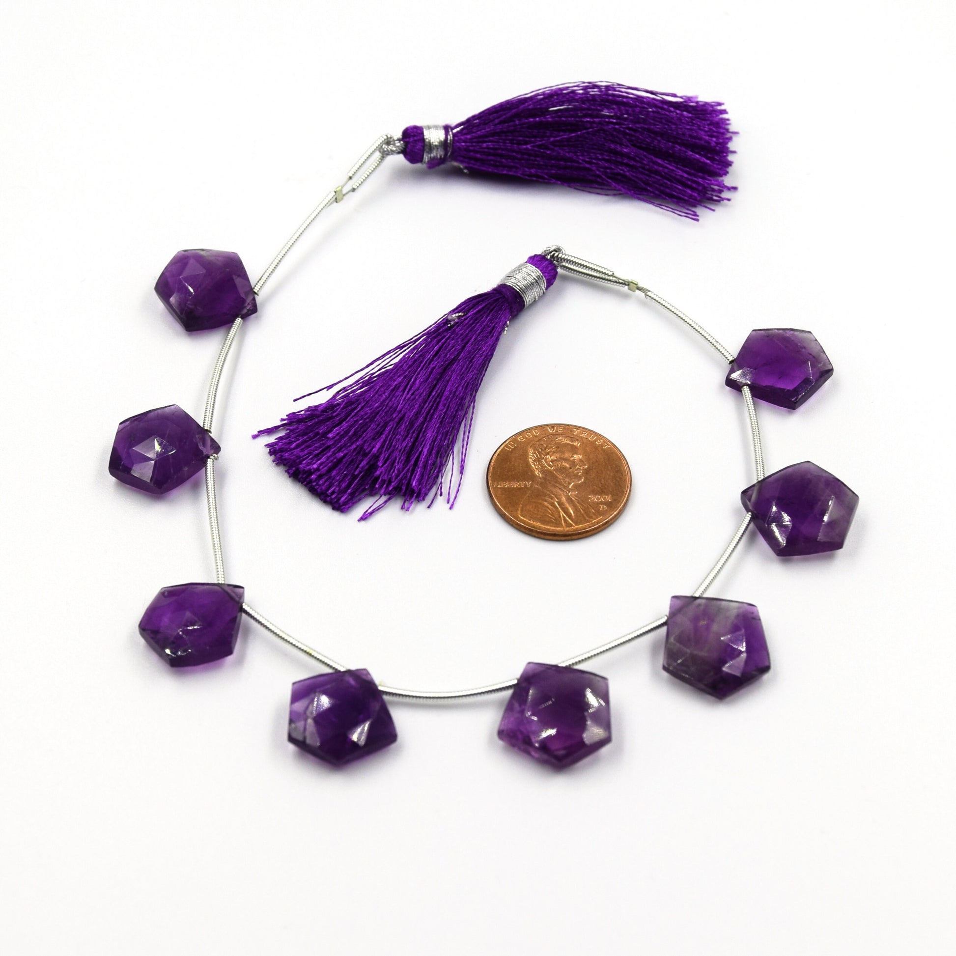 Amethyst Beads | Hand Cut Indian Gemstone | 15mm Pentagon Shaped Beads 