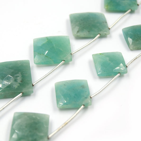 Amazonite Beads | Hand Cut Indian Gemstone | Cushion Cut Diamond Shaped Beads | High Quality Amazonite | Loose Gemstone Beads | Two Sizes