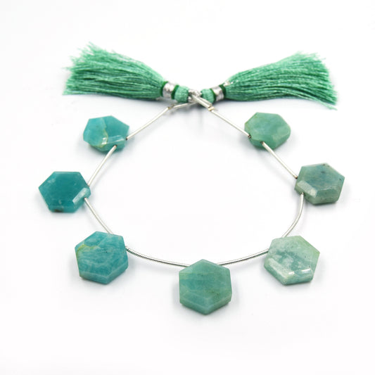 Amazonite Beads | Hand Cut Indian Gemstone | 15mm Hexagon Shaped Beads | High Quality Amazonite | Loose Gemstone Beads