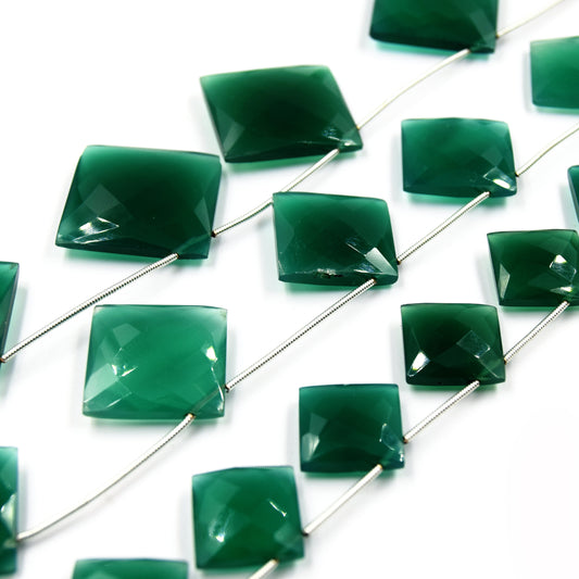 Green Onyx Beads | Hand Cut Indian Gemstone | Cushion Cut Diamond Shaped Beads | High Quality Green Onyx | Loose Gemstone Bead | Three Sizes