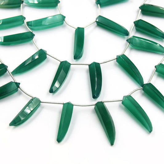 Green Onyx Beads | Hand Cut Indian Gemstone | 8mm x 30mm Tusk Shaped Beads