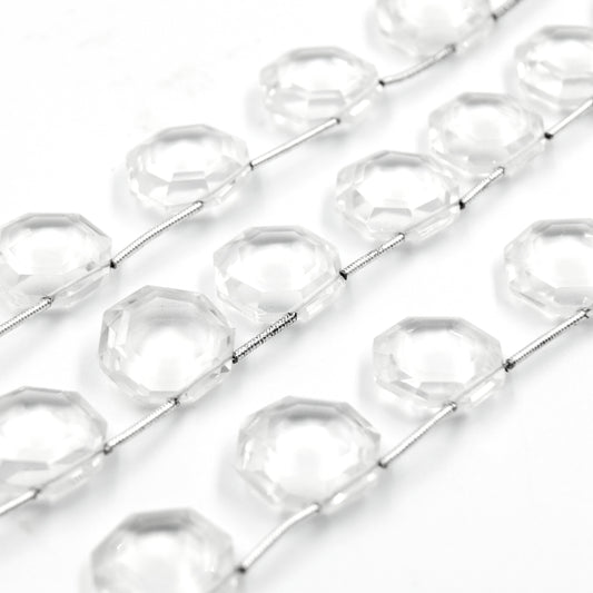 Clear Quartz Beads | Hand Cut Indian Gemstone | 15mm x 15mm  Hexagon Shaped Beads | High Quality Clear Quartz | Loose Gemstone Beads