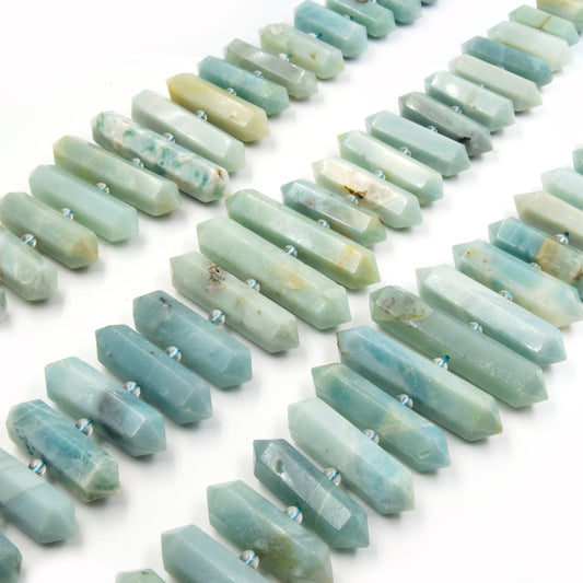 Amazonite Beads | Double Point Center Drilled Gemstone Beads | 25mm - 50mm Graduated Double Point Shaped Beads