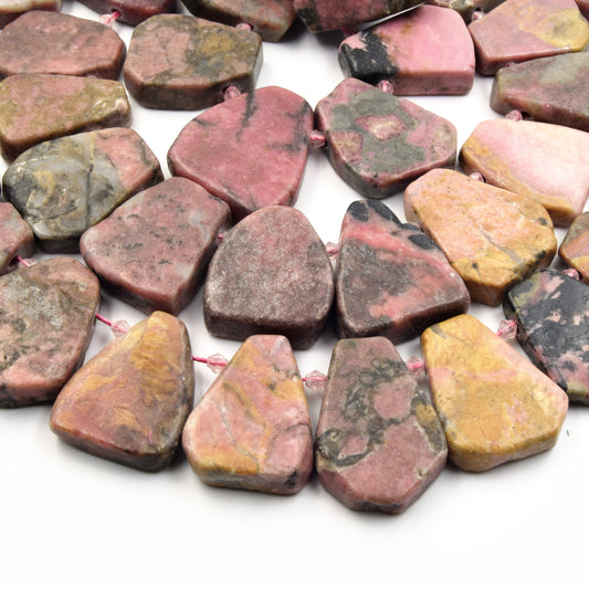 Rhodonite Beads | Freeform Fan Shaped Gemstone Beads | 20mm x 25mm - 30mm x 34mm Graduated Fan Shaped Beads