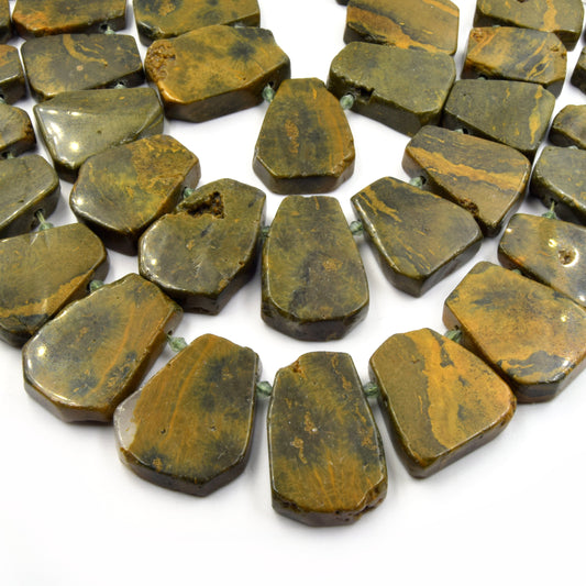Rainforest Rhyolite Jaasper Beads | Freeform Fan Shaped Gemstone Beads | 20mm x 25mm - 30mm x 34mm Graduated Fan Shaped Beads