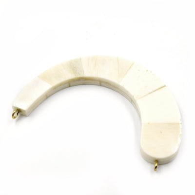 Bone Pendant | 3.5" White Teardrop U-Shaped Crescent Wood Focal Pendant with Gold Rings - Measuring 90mm x 20mm