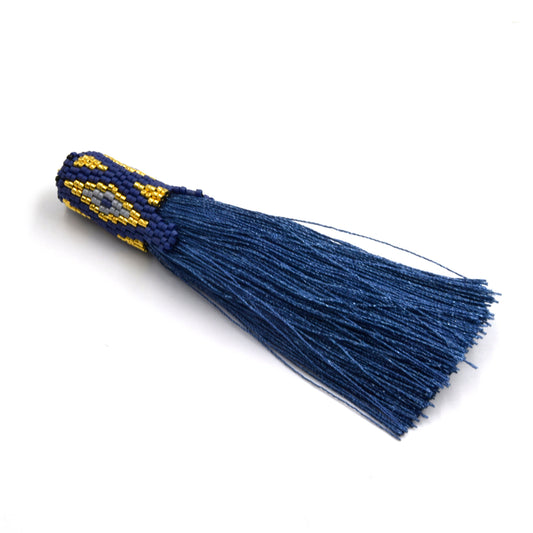 Seed Bead Tassels | 15mm x 110mm Silk Polyester Tassel with Beaded Cap | Red Black Navy Teal Coral Beige Tassels