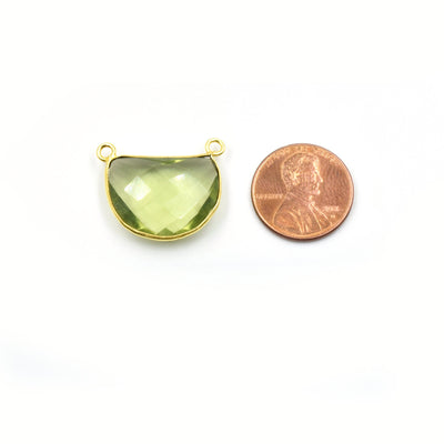 Light Green Quartz Bezel | Gold  Silver Finish Faceted Transparent Half Moon Shaped Pendant Connector Component | Sold Individually