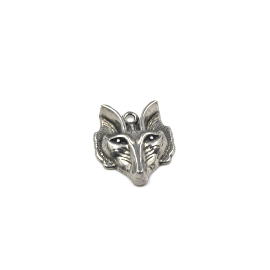 Brass Pendant | 24mm x 30mm Antique Silver Wolf Pendant