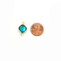 Teal Quartz Bezel | Gold Finish Faceted Transparent Diamond Shaped Pendant Connector Component | Sold Individually