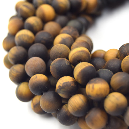 Matte Brown Tiger Eye Beads - Natural Gemstone Smooth Round, 15" Strands, Sizes 8mm 10mm 12mm 14mm