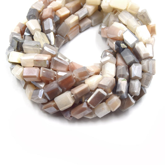 Mixed Moonstone Beads | 8-10mm x 8-12mm Natural Faceted Mixed Peach, Gray & White Moonstone Nugget Beads - Semi Precious Indian Gemstone