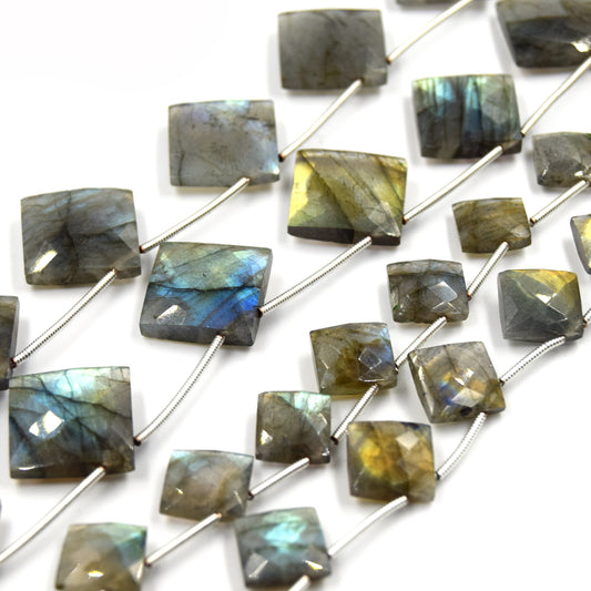 Labradorite Beads | Hand Cut Indian Gemstone | 10mm AND 15mm Diamond Shaped Beads
