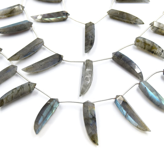 Labradorite Beads | Hand Cut Indian Gemstone | 8mm x 30mm Okra Shaped Beads | AAA Labradorite | Loose Gemstone Beads