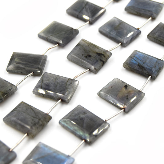 Labradorite Beads | Hand Cut Indian Gemstone | 15mm x 20mm Rectangle Shaped Beads | AAA Labradorite | Loose Gemstone Beads