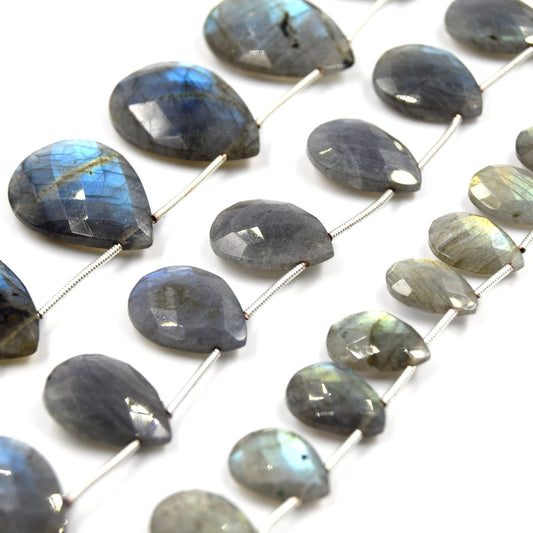 Labradorite Beads | Hand Cut Indian Gemstone | 14mm, 18mm, 25mm Pear Shaped Beads