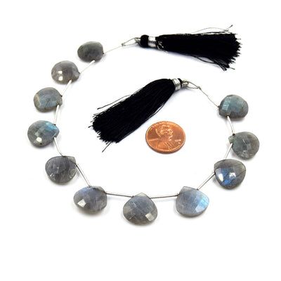 Labradorite Beads | Hand Cut Indian Gemstone | 12mm, 15mm, 18mm, 20mm Heart Pear Shaped Beads