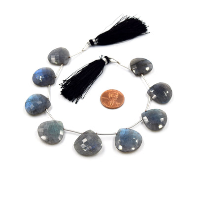 Labradorite Beads | Hand Cut Indian Gemstone | 12mm, 15mm, 18mm, 20mm Heart Pear Shaped Beads