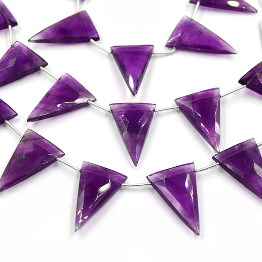 Amethyst Beads | Hand Cut Indian Gemstone | 18mm x 28mm Triangle Trillion Shaped Beads | High Quality Amethyst | Loose Gemstone Beads