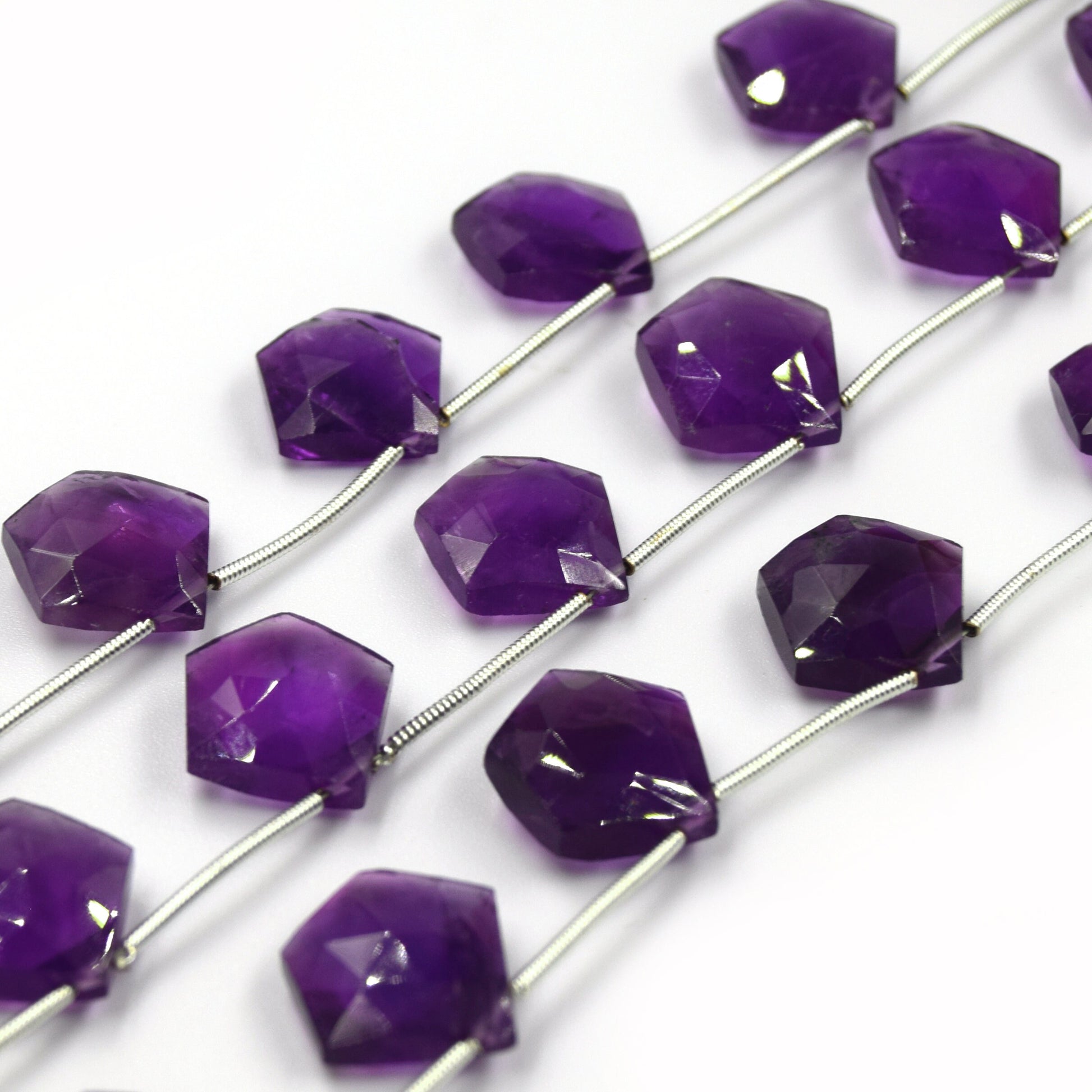 Amethyst Beads | Hand Cut Indian Gemstone | 15mm Pentagon Shaped Beads 