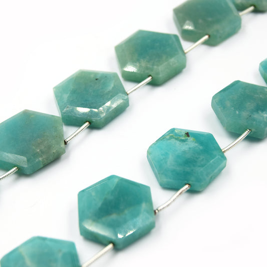Amazonite Beads | Hand Cut Indian Gemstone | Hexagon Shaped Beads | High Quality Amazonite | Loose Gemstone Beads | Two Sizes Available