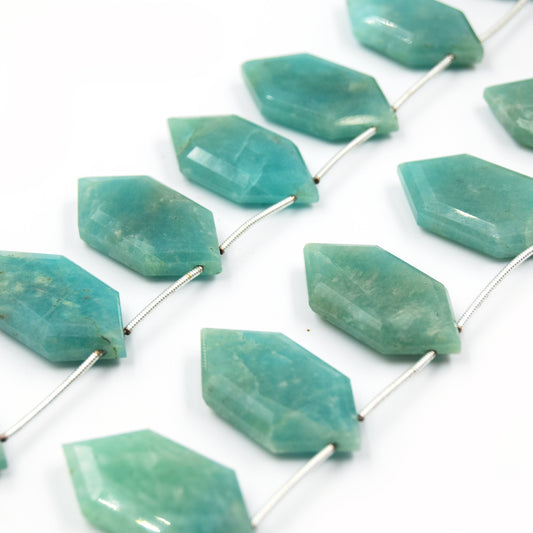 Amazonite Beads | Hand Cut Indian Gemstone | 15mm x 30mm Hexagon Shaped Beads | High Quality Amazonite | Loose Gemstone Beads |