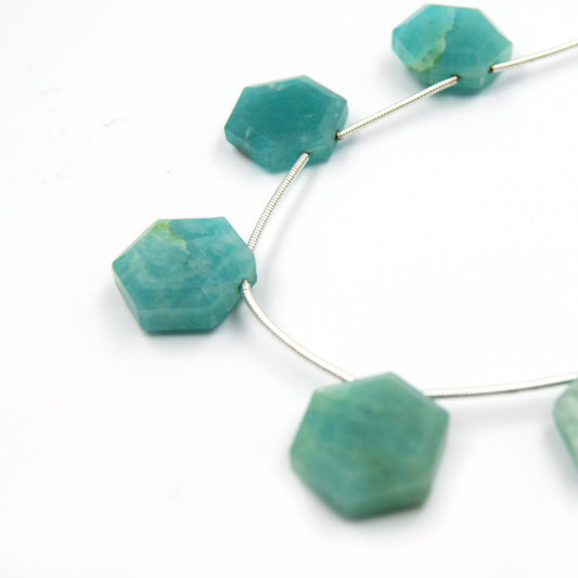 Amazonite Beads | Hand Cut Indian Gemstone | 15mm Hexagon Shaped Beads | High Quality Amazonite | Loose Gemstone Beads