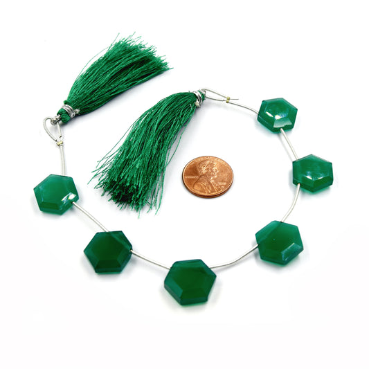 Green Onyx Beads | Hand Cut Indian Gemstone | Hexagon Shaped Beads | High Quality Green Onyx | Loose Gemstone Beads | Three Sizes Available