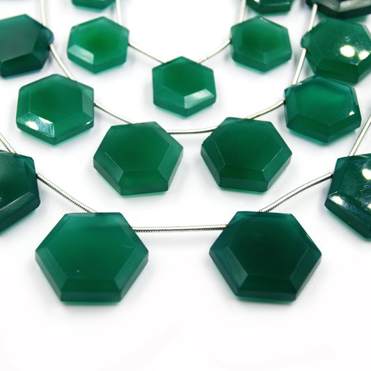 Green Onyx Beads | Hand Cut Indian Gemstone | Hexagon Shaped Beads | High Quality Green Onyx | Loose Gemstone Beads | Three Sizes Available