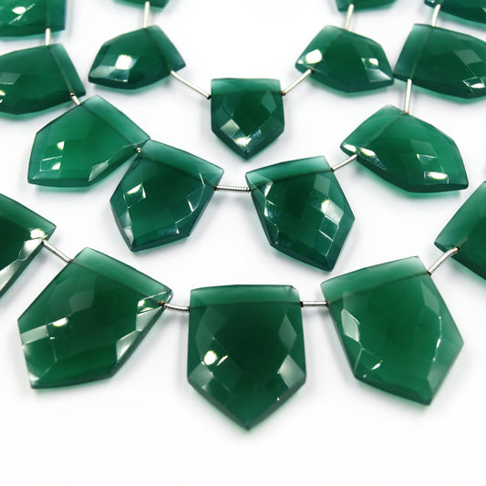 Green Onyx Beads | Hand Cut Indian Gemstone | Shield Shaped Beads | High Quality Green Onyx | Loose Gemstone Beads | Three Sizes Available