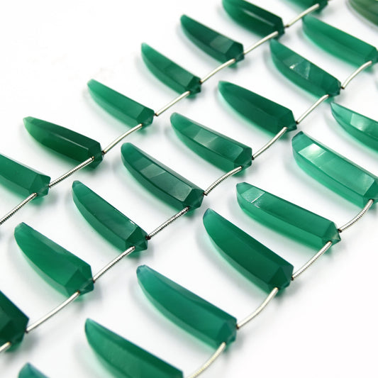 Green Onyx Beads | Hand Cut Indian Gemstone | 8mm x 30mm Tusk Shaped Beads