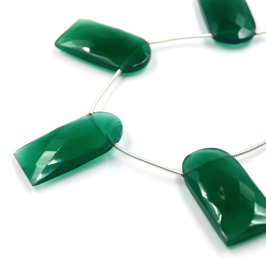 Green Onyx Beads | Hand Cut Indian Gemstone | 15mm x 30mm U Shaped Beads | High Quality Green Onyx | Loose Gemstone Beads