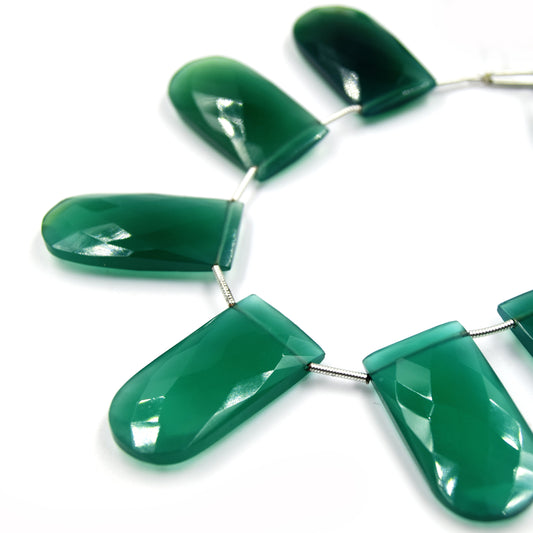 Green Onyx Beads | Hand Cut Indian Gemstone | 15mm x 30mm U Shaped Beads | High Quality Green Onyx | Loose Gemstone Beads