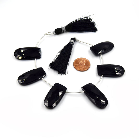 Black Onyx Beads | Hand Cut Indian Gemstone | 15mm x 30mm U Shaped Beads