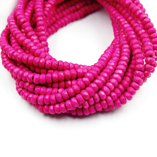 Dyed Howlite Beads | 2mm x 4mm Faceted Rondelle Shaped Beads | Aqua, Turquoise, Cobalt, White, Pink, Red, Green, Orange, Purple Howlite