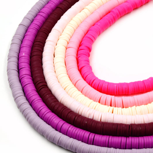 African Vinyl Beads | 6mm Purple Pink Vinyl Clay Heishi Disc Beads (Approx. 350 Beads)