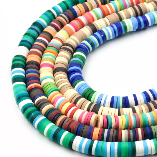 African Vinyl Beads | 6mm Multicolor Vinyl Clay Heishi Disc Beads (Approx. 350 Beads)