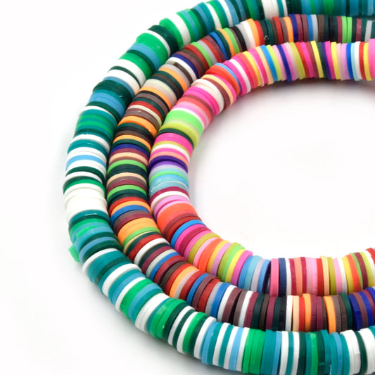 African Vinyl Beads | 8mm Multicolor Vinyl Clay Heishi Disc Beads (Approx. 350 Beads)