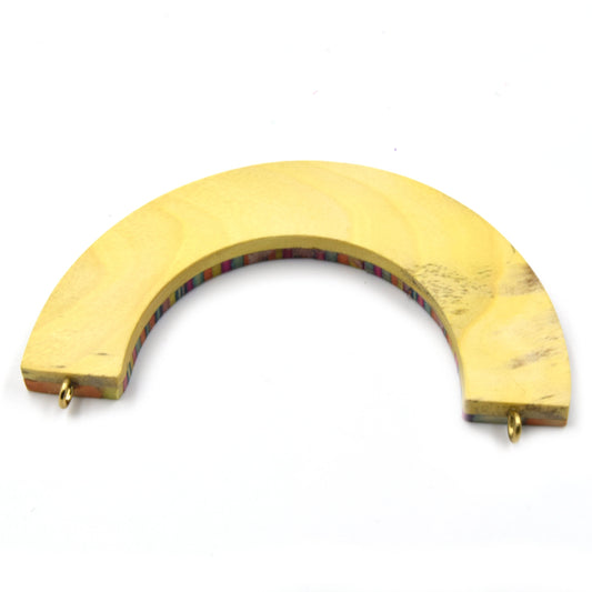 Wood Pendant | 3.5" Rainbow U-Shaped Crescent Wood Focal Pendant with Gold Rings - Measuring 90mm x 20mm